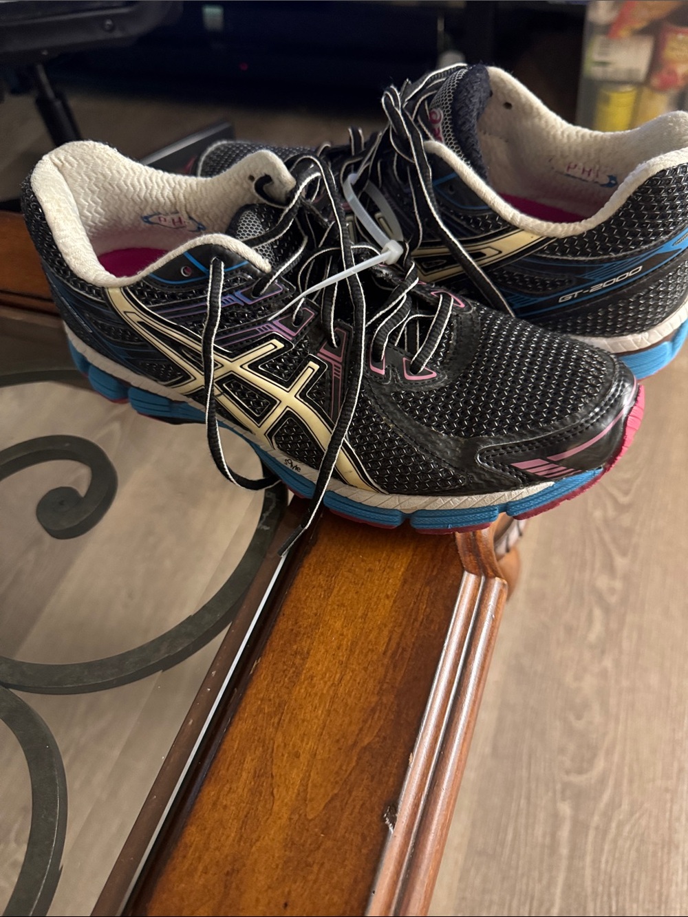 Asics Black Sneakers with Blue and Pink Highlights